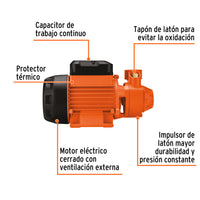 Bomba periférica 1/2 HP, altura máxima 45 m, Truper Expert 10068