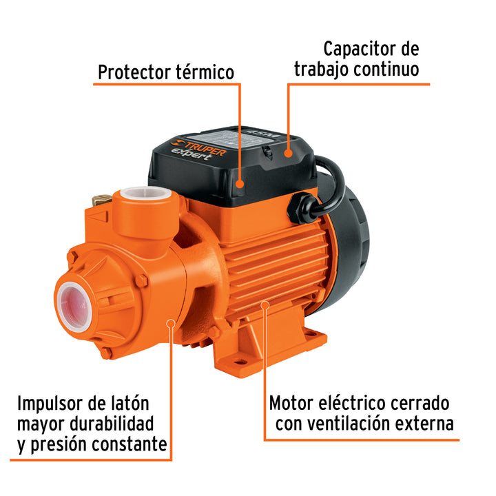 Bomba periférica 3/4 HP, altura máxima 65 m, Truper Expert 10069