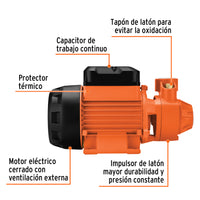 Bomba periférica 1 HP, altura máxima 70 m, Truper Expert 10070