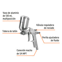 Pistola compacta p/retoque LVMP vaso alum, 0.5 mm, Truper 11098