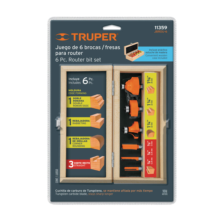 Juego de 6 brocas para router, Truper   11359