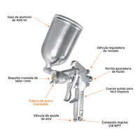 Pistola p/pintar gravedad LVMP vaso aluminio, 1 mm, Truper 11989