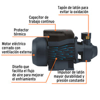 Bomba periférica 3/4 HP, altura máxima 55 m, Truper  12113