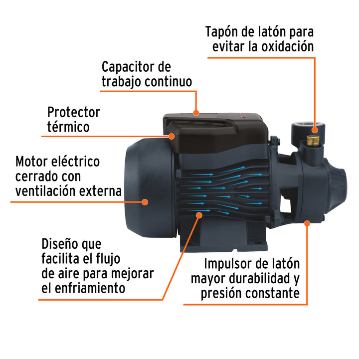 Bomba periférica 1 HP, altura máxima 60 m, Truper 12114