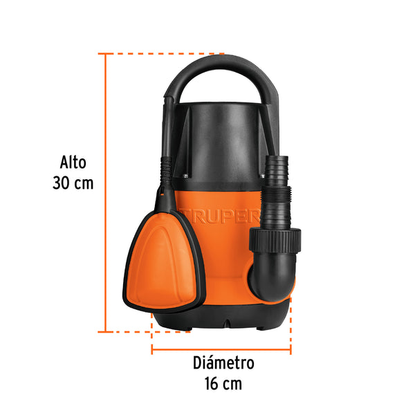 Bomba sumergible plástica, 3/4 HP para agua limpia, Truper  12600