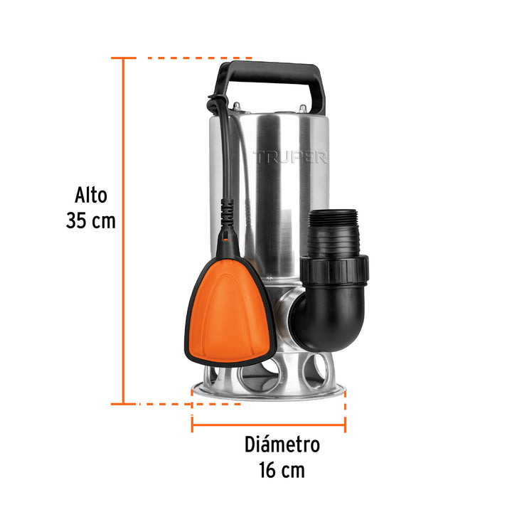 Bomba sumergible acero inoxidable, agua sucia, 1HP, Truper  12607