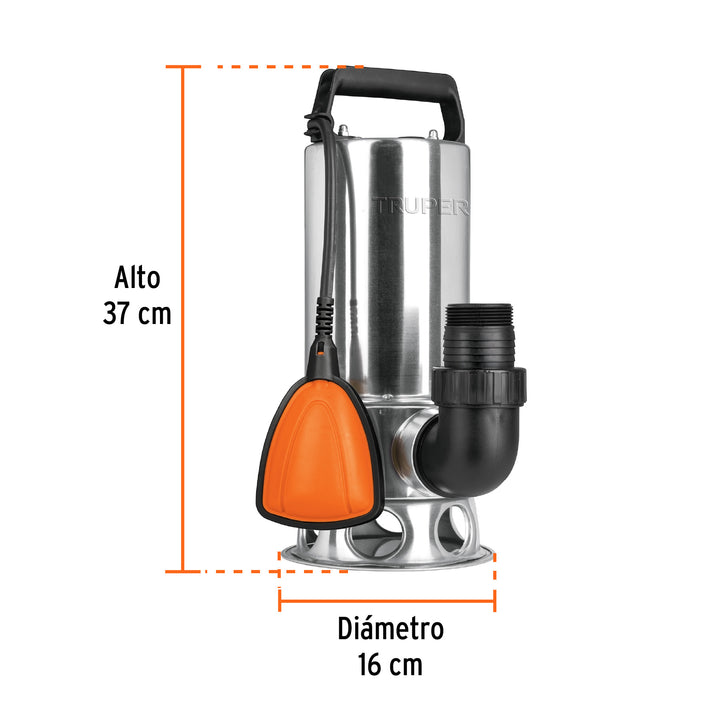 Bomba sumergible acero inoxidable,agua sucia,1-1/2HP, Truper 12608