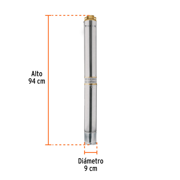 Bomba sumergible, tipo bala, 2 HP, agua limpia, Truper 12627