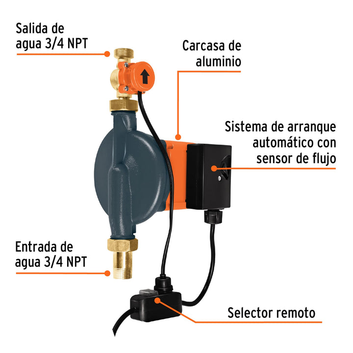 Bomba presurizadora 1/3 HP, con sensor regulable, Truper 14637