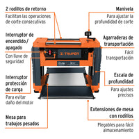 Cepillo portátil 12-1/2", 2-1/4 HP (1600 W), Truper 16240