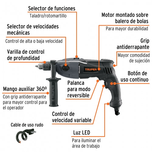 Rotomartillo 1/2" 1200 W, industrial, Truper -16666