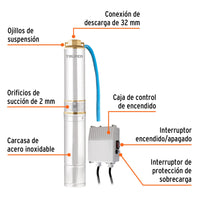 Bomba sumergible, tipo bala, 1/2 HP, agua limpia, Truper 16933