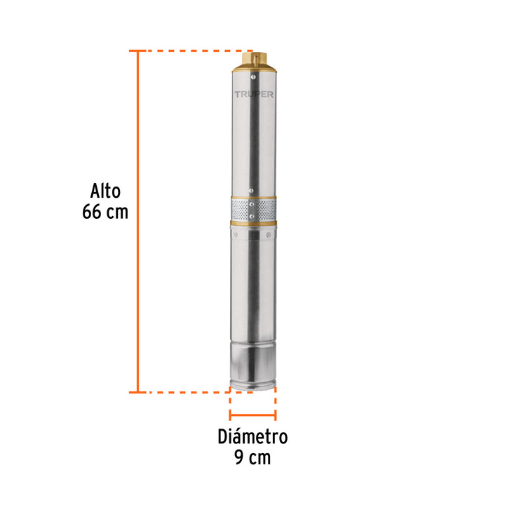 Bomba sumergible, tipo bala, 3/4 HP, agua limpia, Truper  16934