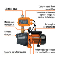 Bomba presurizadora jet hierro 1 HP con control, Truper 19397