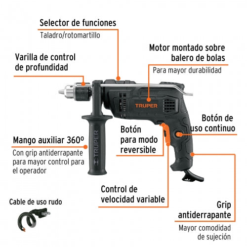 Rotomartillo 1/2" 700 W, industrial, Truper-19457