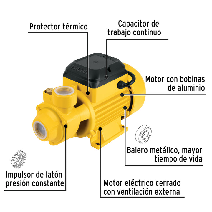 Bomba periférica 1/2 HP, altura máxima 20 m, Pretul  27019