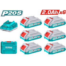 Kit De 6 Baterias De 20v (2.0 Ah) + Cargador Industrial Total UTFBCLI2062